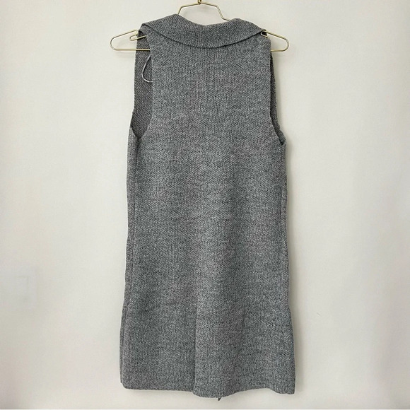 Long Sweater Vest Heather Gray Grey Open Front Pockets Cozy Soft Sleeveless - Picture 3 of 9